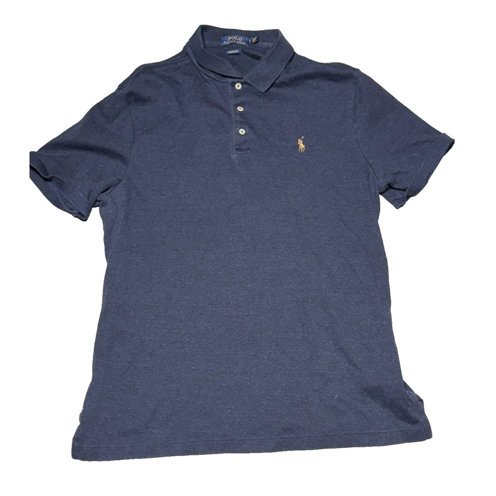 Ralph Lauren Polo Shirt Men Large Navy Blue Short Sleeve Classic Fit Golf Casual